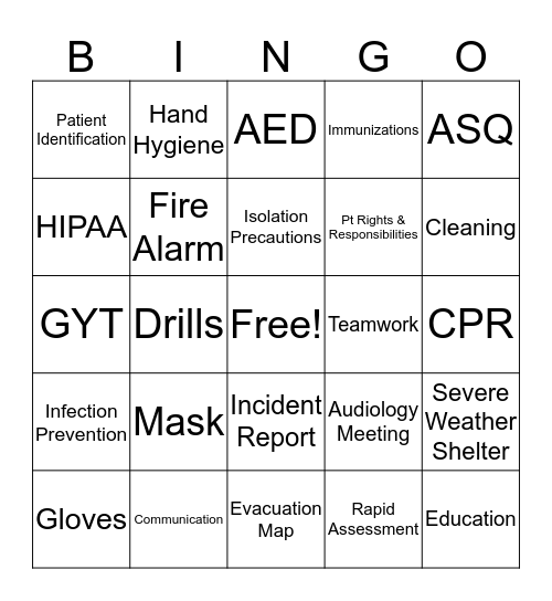 PATIENT SAFETY Bingo Card