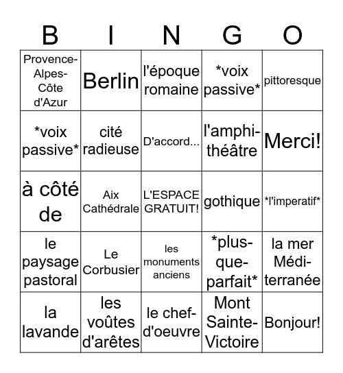 BINGO DE PROVENCE Bingo Card