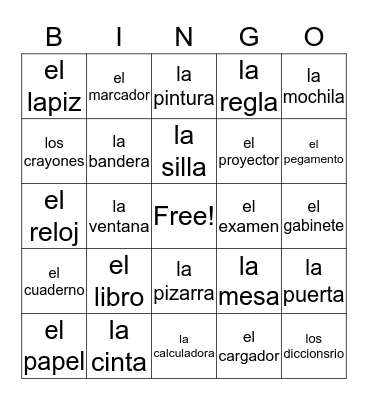 School Suppliesc Bingo Card