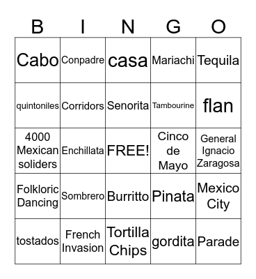 Cinco de Mayo  Bingo Card