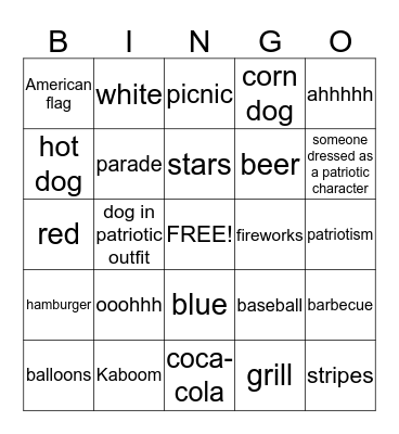 Fireworks Bingo Card