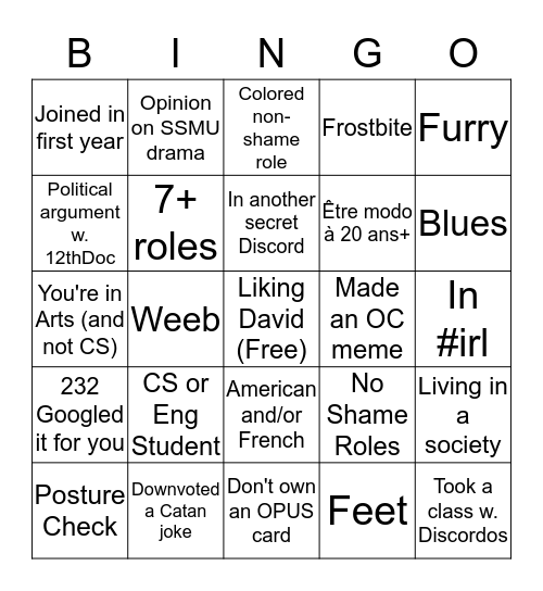 McGill Discord Bingo Card