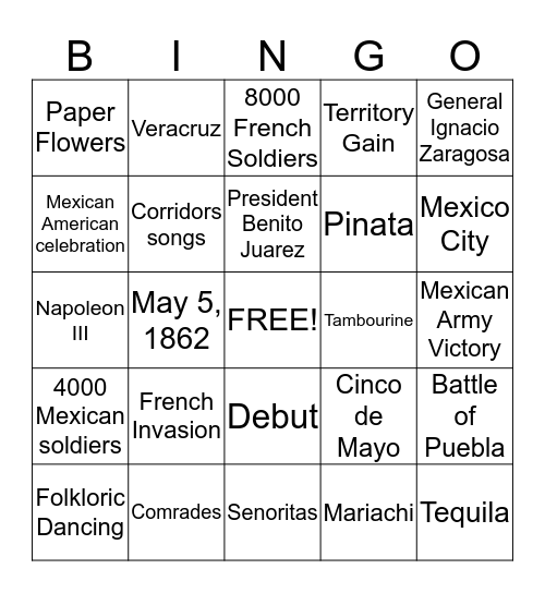 Cinco de Mayo  Bingo Card
