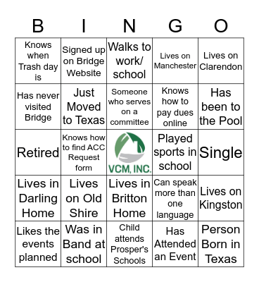 Lakewood at Brookhollow Neighborhood Bingo Card