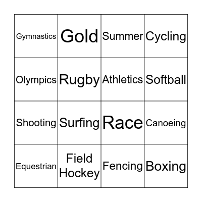 Summer Olympics 2020 Bingo Card