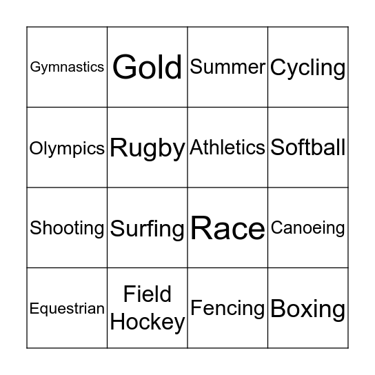 Summer Olympics 2020 Bingo Card