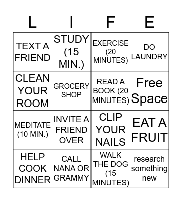 Real Life Bingo Card