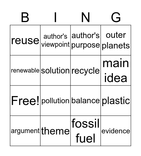 5th Grade Bingo Card