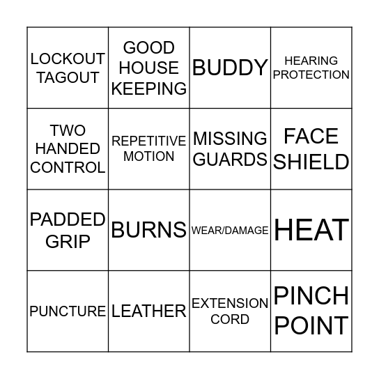 SAFETY BINGO Card