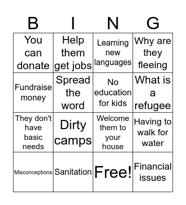 Refugee Awareness Bingo Card