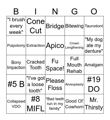 Dental Bingo!! Bingo Card