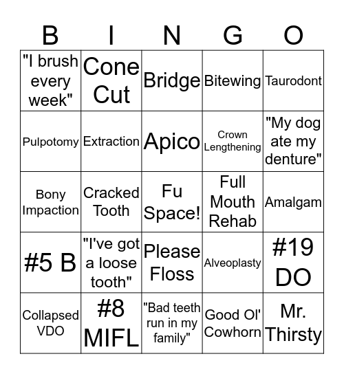 Dental Bingo!! Bingo Card