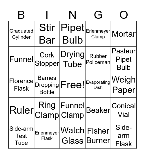 Glassware Bingo Card