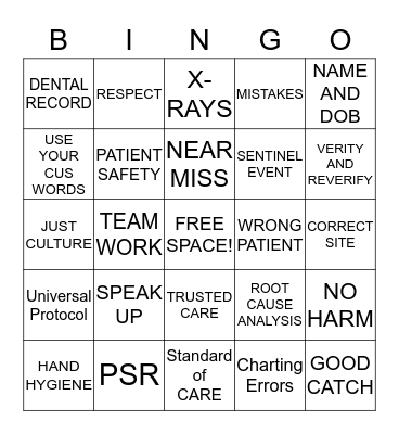 DENTAC PATIENT SAFETY BINGO Card