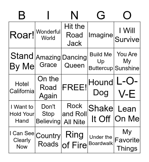 Musical Bingo Card