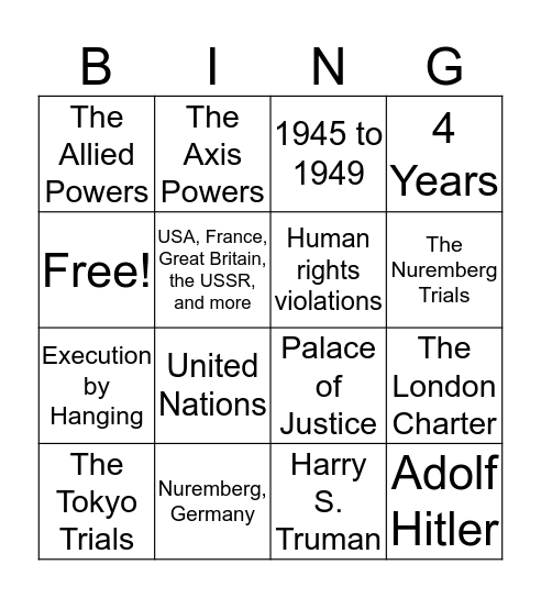 Nuremberg Trials Bingo Card