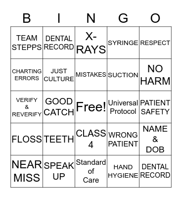 FORT SILL DENTAC PATIENT SAFETY Bingo Card