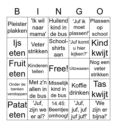 Bingo van Juf Jennifer Bingo Card