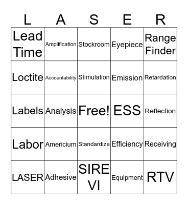 LASER BINGO Card