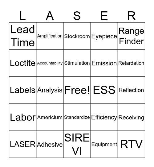 LASER BINGO Card