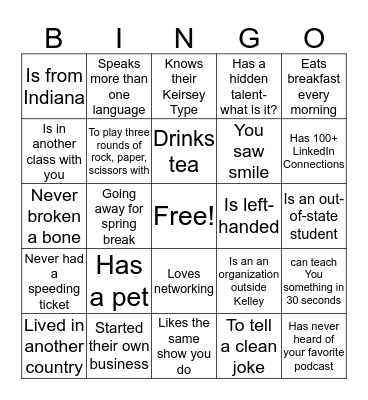 Find Someone who... Bingo Card