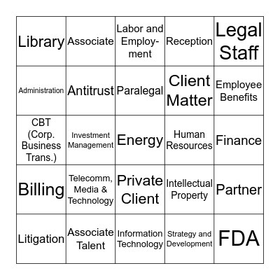 Morgan Lewis Take Your Child to Work Day Bingo Card