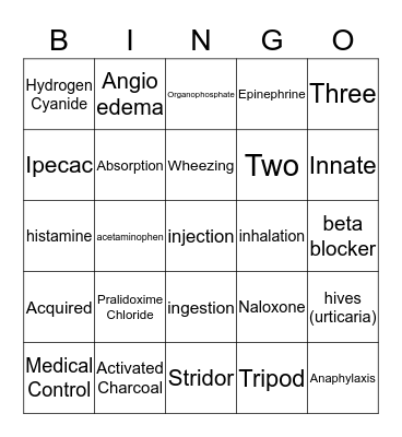 Toxicology Bingo Card