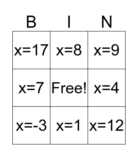 Solutions to a quadratic Bingo Card