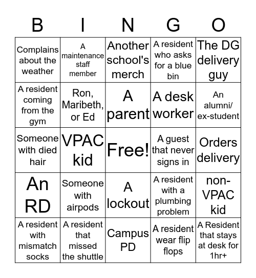 Pinney Desk Bingo Card