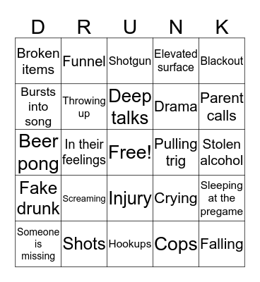 Let’s Get ~dRuNk~ Bingo Card