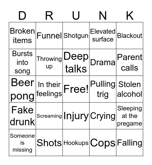 Let’s Get ~dRuNk~ Bingo Card