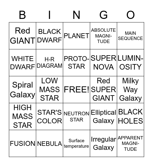 ASTRONOMY Bingo Card