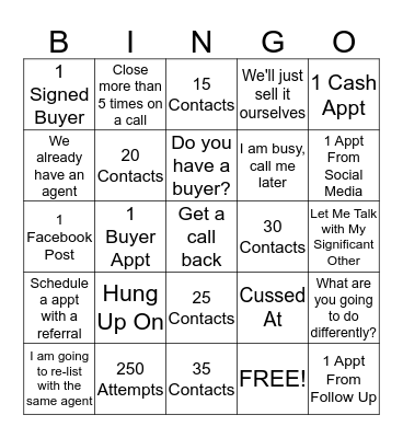 SALES BINGO Card