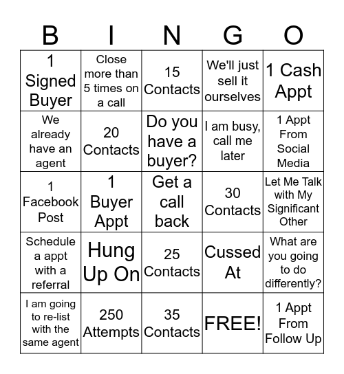 SALES BINGO Card