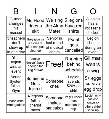 Armageddon Bingo Card