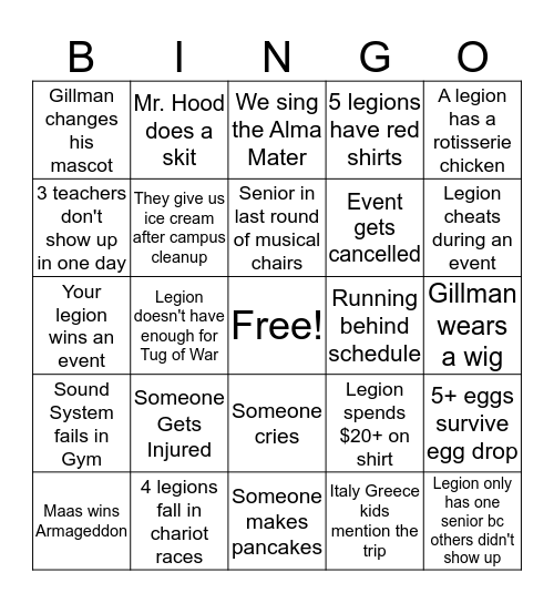 Armageddon Bingo Card