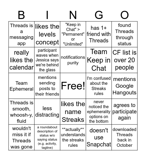 Threads Bingo Card