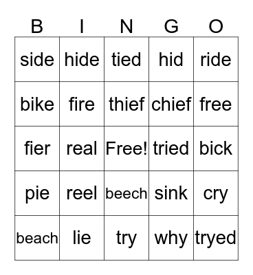 Spelling Test  Bingo Card