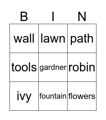 The secret garden  Bingo Card