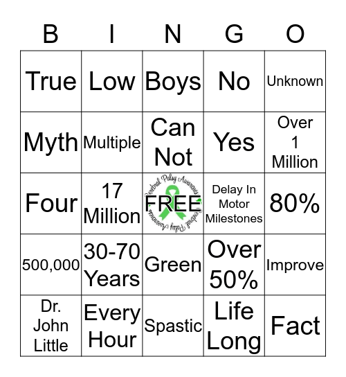 Cerebral Palsy Awareness Bingo Card