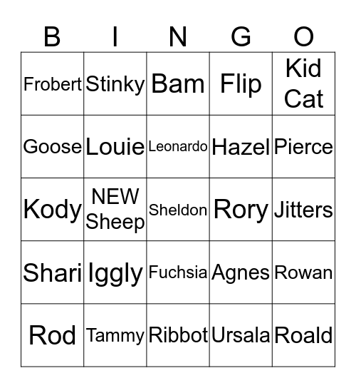 Animal Crossing: New Horizons Starters Bingo Card
