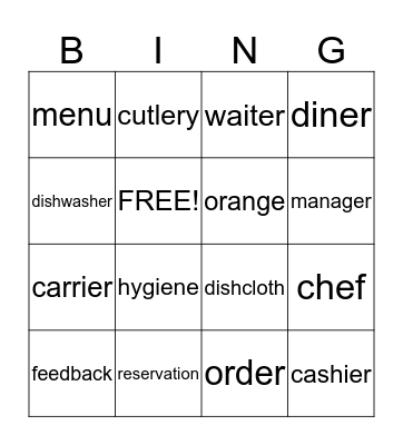 Restaurant Sight Words Bingo Card