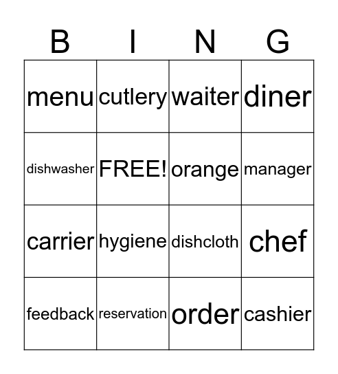Restaurant Sight Words Bingo Card