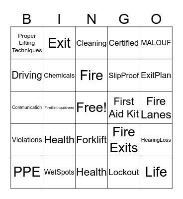 Warehouse Safety Bingo Card