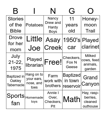 Grandma and Grandpa BINGO Card
