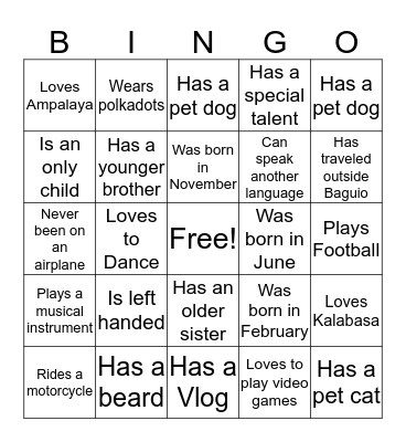 Helping Hands Human Bingo Card