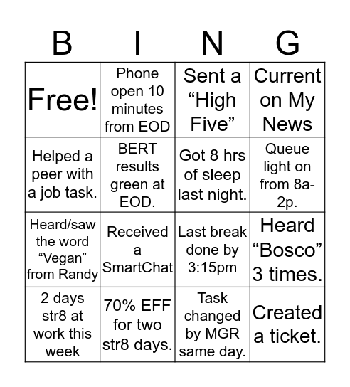 NDCI Bingo Card