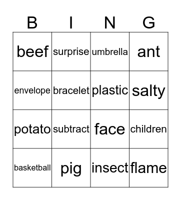 Long/Short vowels  Bingo Card