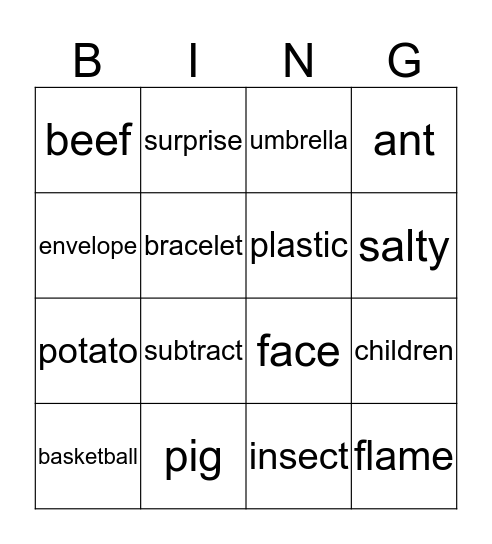 Long/Short vowels  Bingo Card