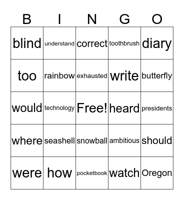 Compound Words Bingo Card